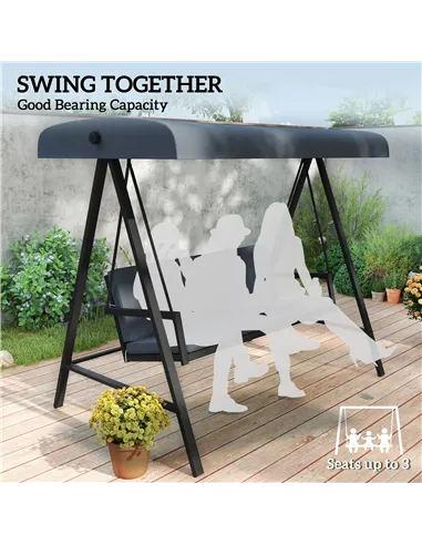 Outsunny Three-Seat Garden Swing Chair, with Adjustable Canopy - Dark Grey
