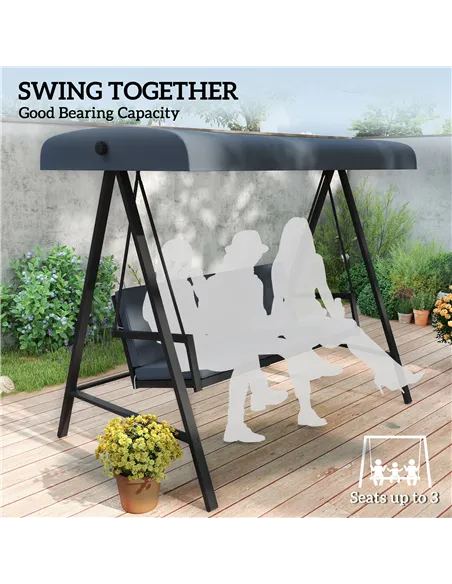 Outsunny Three-Seat Garden Swing Chair, with Adjustable Canopy - Dark Grey