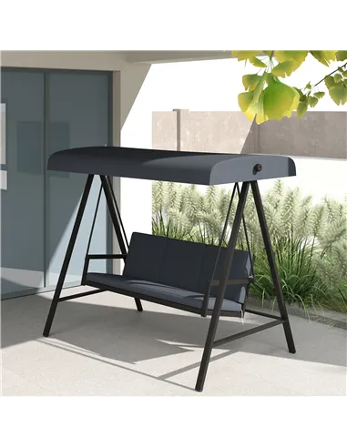 Outsunny Three-Seat Garden Swing Chair, with Adjustable Canopy - Dark Grey