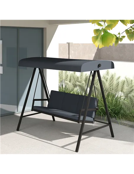 Outsunny Three-Seat Garden Swing Chair, with Adjustable Canopy - Dark Grey