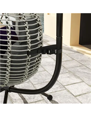 Outsunny Outdoor Swing Chair with Thick Padded Cushion, Patio Hanging Egg Chair with Metal Stand, Foldable Basket, Cup Holder, R
