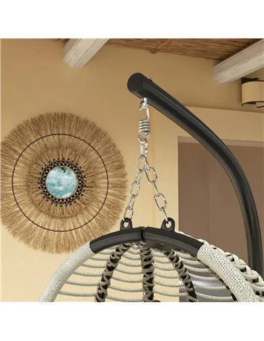 Outsunny Outdoor Swing Chair with Thick Padded Cushion, Patio Hanging Egg Chair with Metal Stand, Foldable Basket, Cup Holder, R