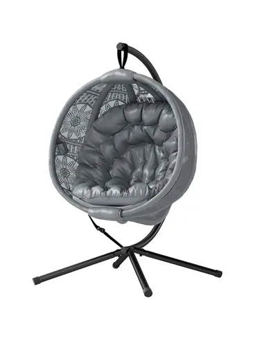 Outsunny Round Egg Basket Chair, with Steel Stand, Charcoal Grey