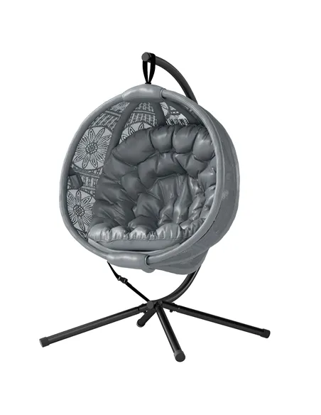 Outsunny Round Egg Basket Chair, with Steel Stand, Charcoal Grey