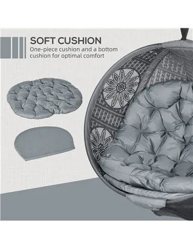 Outsunny Round Egg Basket Chair, with Steel Stand, Charcoal Grey