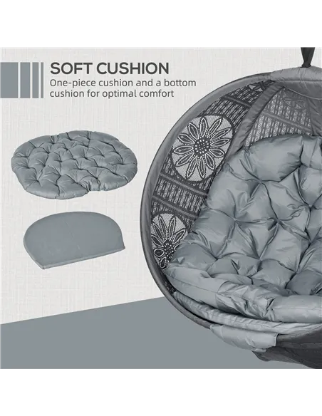 Outsunny Round Egg Basket Chair, with Steel Stand, Charcoal Grey