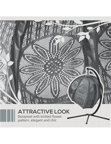 Outsunny Round Egg Basket Chair, with Steel Stand, Charcoal Grey