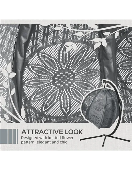 Outsunny Round Egg Basket Chair, with Steel Stand, Charcoal Grey