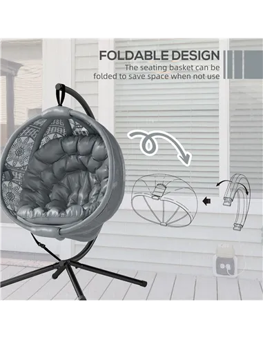 Outsunny Round Egg Basket Chair, with Steel Stand, Charcoal Grey