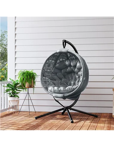 Outsunny Round Egg Basket Chair, with Steel Stand, Charcoal Grey