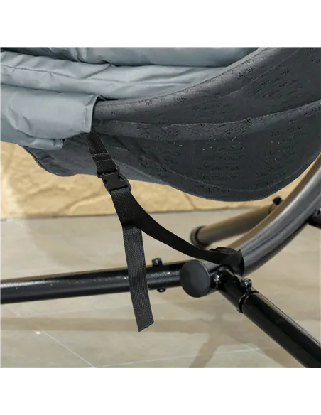 Outsunny Round Egg Basket Chair, with Steel Stand, Charcoal Grey