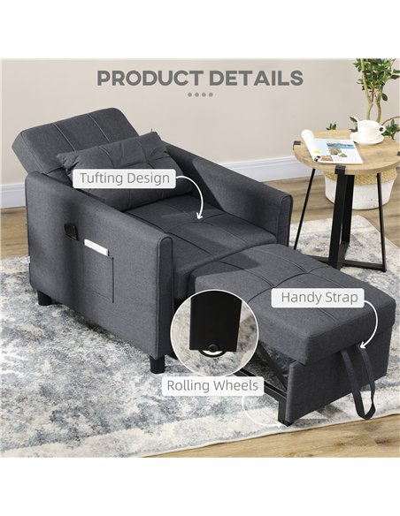 HOMCOM Linen-Look Single Chair Bed - Grey