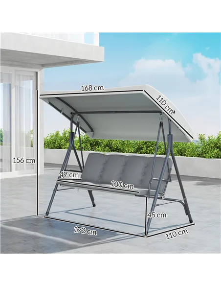 Outsunny Three-Seater Garden Swing Seat - Light Grey