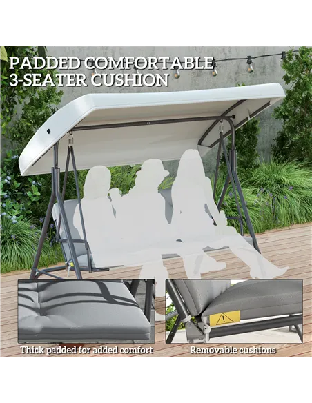 Outsunny Three-Seater Garden Swing Seat - Light Grey