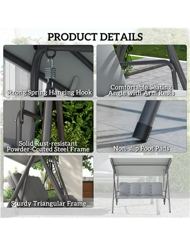 Outsunny Three-Seater Garden Swing Seat - Light Grey