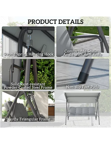 Outsunny Three-Seater Garden Swing Seat - Light Grey