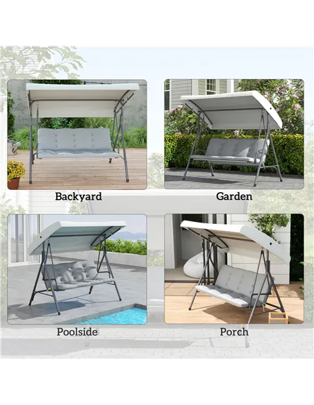 Outsunny Three-Seater Garden Swing Seat - Light Grey