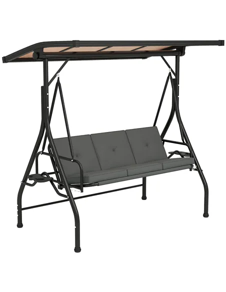 Outsunny Convertible Three-Seater Swing Bench Bed - Dark Grey
