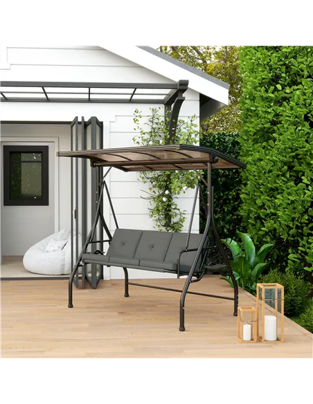 Outsunny Convertible Three-Seater Swing Bench Bed - Dark Grey