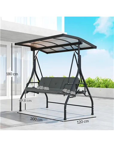 Outsunny Convertible Three-Seater Swing Bench Bed - Dark Grey