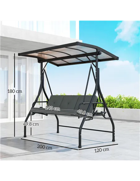 Outsunny Convertible Three-Seater Swing Bench Bed - Dark Grey