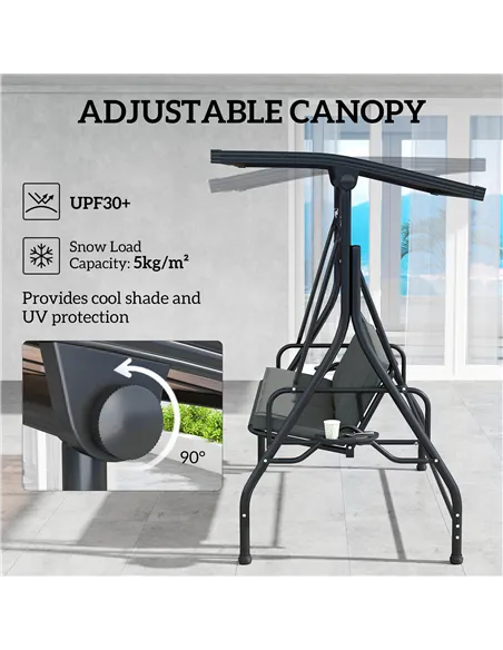 Outsunny Convertible Three-Seater Swing Bench Bed - Dark Grey