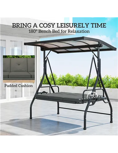Outsunny Convertible Three-Seater Swing Bench Bed - Dark Grey
