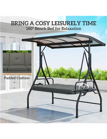 Outsunny Convertible Three-Seater Swing Bench Bed - Dark Grey