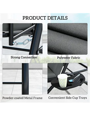 Outsunny Convertible Three-Seater Swing Bench Bed - Dark Grey