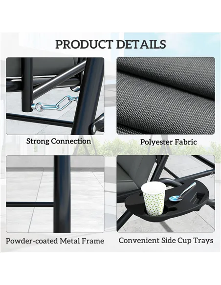 Outsunny Convertible Three-Seater Swing Bench Bed - Dark Grey