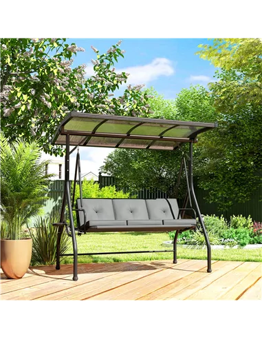 Outsunny Convertible Three-Seater Swing Bench Bed - Dark Grey