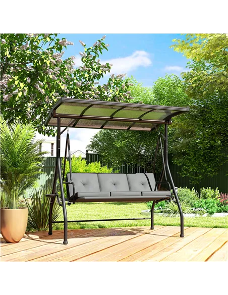 Outsunny Convertible Three-Seater Swing Bench Bed - Dark Grey