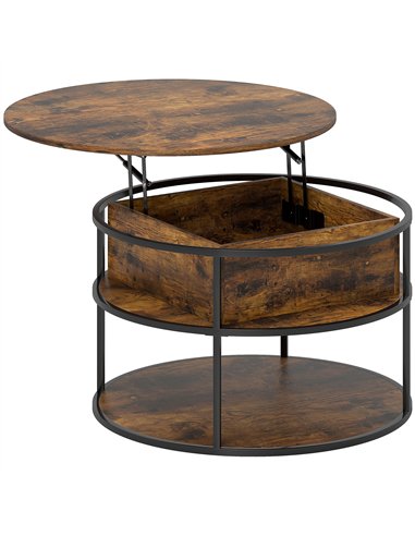 HOMCOM Lift Top Coffee Table, Round Coffee Table with Storage Shelf, Hidden Compartment and Steel Frame for Living Room, Home Of