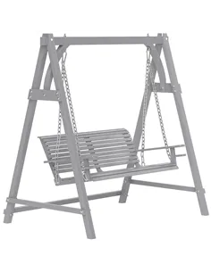 Outsunny 2 Seater Garden Swing Seat, Wooden Swing Chair Bench with Cup Holders for Outdoor Porch Patio, Grey