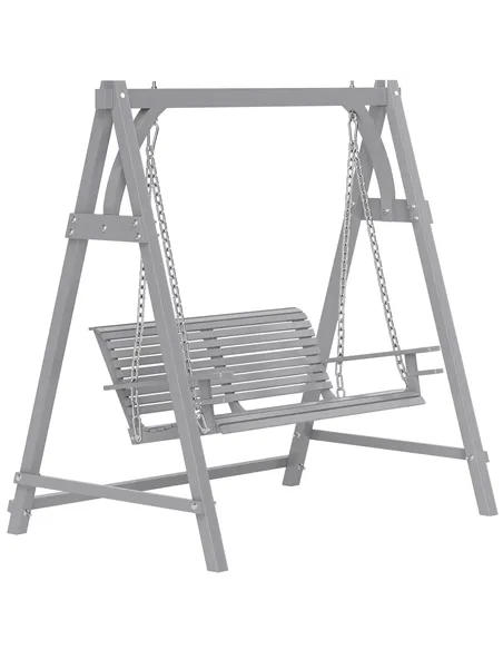 Outsunny 2 Seater Garden Swing Seat, Wooden Swing Chair Bench with Cup Holders for Outdoor Porch Patio, Grey