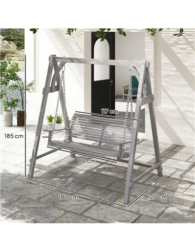 Outsunny 2 Seater Garden Swing Seat, Wooden Swing Chair Bench with Cup Holders for Outdoor Porch Patio, Grey