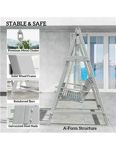 Outsunny 2 Seater Garden Swing Seat, Wooden Swing Chair Bench with Cup Holders for Outdoor Porch Patio, Grey