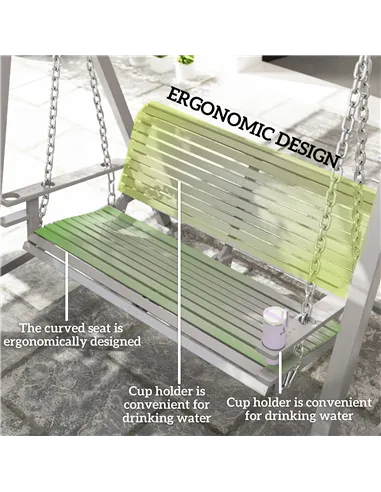 Outsunny 2 Seater Garden Swing Seat, Wooden Swing Chair Bench with Cup Holders for Outdoor Porch Patio, Grey