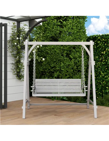 Outsunny 2 Seater Garden Swing Seat, Wooden Swing Chair Bench with Cup Holders for Outdoor Porch Patio, Grey