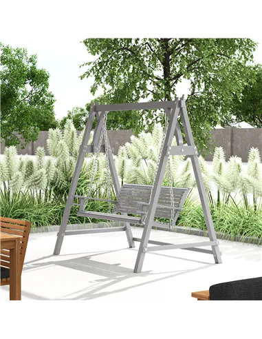 Outsunny 2 Seater Garden Swing Seat, Wooden Swing Chair Bench with Cup Holders for Outdoor Porch Patio, Grey