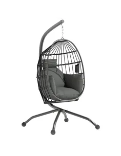 Outsunny Hanging Egg Chair Outdoor Indoor Garden Swing Chair with Folding Basket and Thickened Cushion, Garden Hanging Chair wit