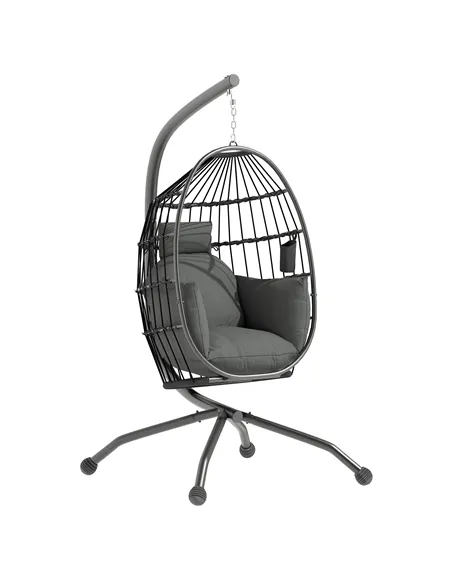 Outsunny Hanging Egg Chair Outdoor Indoor Garden Swing Chair with Folding Basket and Thickened Cushion, Garden Hanging Chair wit
