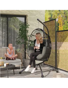 Outsunny Hanging Egg Chair Outdoor Indoor Garden Swing Chair with Folding Basket and Thickened Cushion, Garden Hanging Chair wit 2