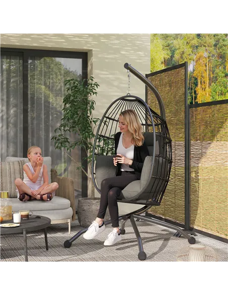 Outsunny Hanging Egg Chair Outdoor Indoor Garden Swing Chair with Folding Basket and Thickened Cushion, Garden Hanging Chair wit