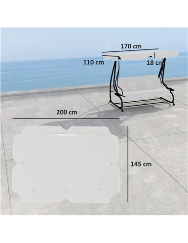 Outsunny 145 x 200Wcm Swing Chair Canopy Replacement - Light Grey