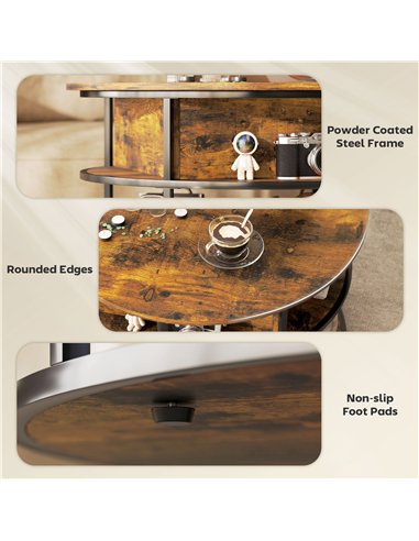 HOMCOM Lift Top Coffee Table, Round Coffee Table with Storage Shelf, Hidden Compartment and Steel Frame for Living Room, Home Of