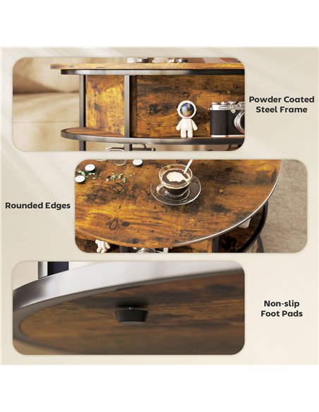 HOMCOM Lift Top Coffee Table, Round Coffee Table with Storage Shelf, Hidden Compartment and Steel Frame for Living Room, Home Of