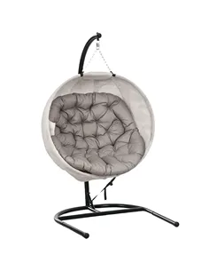 Outsunny Hanging Egg Chair Outdoor Indoor Garden Swing Chair with Folding Basket, Garden Hanging Chair with Stand, Thickened Cus