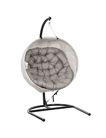 Outsunny Hanging Egg Chair Outdoor Indoor Garden Swing Chair with Folding Basket, Garden Hanging Chair with Stand, Thickened Cus