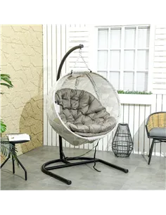 Outsunny Hanging Egg Chair Outdoor Indoor Garden Swing Chair with Folding Basket, Garden Hanging Chair with Stand, Thickened Cus 2